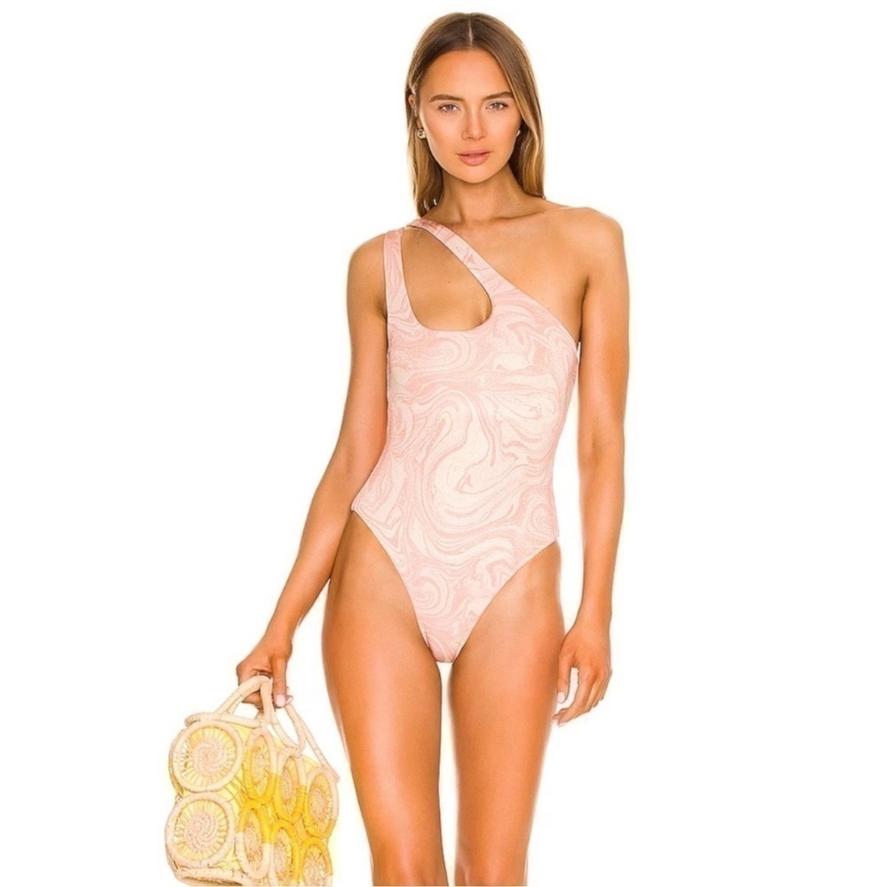 L*SPACE Phoebe One Piece Cut out Swimsuit Beige Pink Size 8 New No Tag